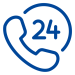 phone call icon for hvac services with a 24 hour symbol next to the image